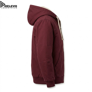 High Quality OEM <b>Burgundy</b> Sherpa Lined Full-Zip <b>Hoodie</b>, Maroon Heavyweight Thermal Zip-Up Streetwear <b>Hoodie</b> - Product Image 3