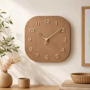 Reloj de Pared Cuadrado, Silencioso, con Diseño 3D de Hojas Naturales, Acabado Imitación Madera, Moderno, Bonito y Minimalista para Sala de Estar - Product Image 5