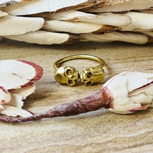 Statement Design Skull <b>Ring</b> Gothic Brass Band <b>Ring</b> For Men Gold Plated Double Skeleton <b>Open</b> Jewelry Wholesale Punk Biker <b>Ring</b> - Product Image 1