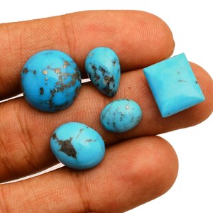 Lot de cabochons en turquoise naturelle de 8,5 mm à 16 mm, formes variées, avec matrice de turquoise et cuivre, pierres semi-précieuses à dos plat pour bijoux - Product Image 2