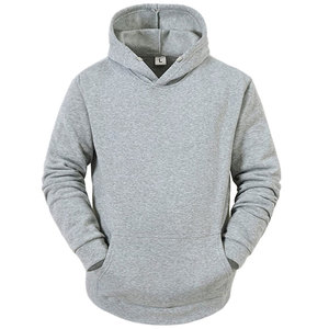 Sudadera con Capucha Unisex Gris de Algodón, Manga Larga, Color Sólido, Informal, para Otoño, con Bolsillos Laterales, Cierre con Cordón, Corte Regular - Product Image 1