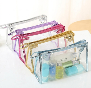 Factory Price Waterproof <b>Clear</b> PVC Cosmetic <b>Bag</b> 22x10.5cm Resealable Zipper Pouch Light Blue Trim for Travel & <b>Toiletry</b> - Product Image 2