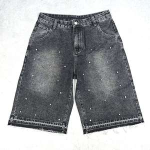 Shorts de mezclilla personalizados con pedrería para hombre, estilo urbano y veraniego, shorts con lavado ácido y cristales por toda la prenda para hombre - Product Image 5