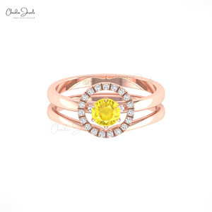 Popular Supplier Genuine 5mm Round Cut Yellow Sapphire Detachable <b>Ring</b> with 14k Solid Gold Diamond Open <b>Circle</b> Wedding <b>Ring</b> - Product Image 3
