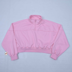 เสื้อฮู้ดซิปสีชมพูอ่อนสำหรับผู้หญิง ผ้าฝ้ายผสมโพลีเอสเตอร์ สวมใส่สบายๆ สำหรับฤดูใบไม้ร่วง ทรงปกติ สีพื้น ผ้าถัก รับผลิตแบบ OEM - Product Image 1