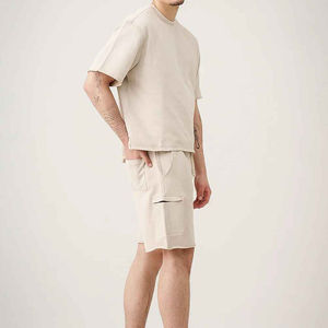 Ensemble T-shirt et short en coton French Terry respirant à manches courtes, design personnalisé, effet délavé à l'acide, pour hommes - Product Image 6