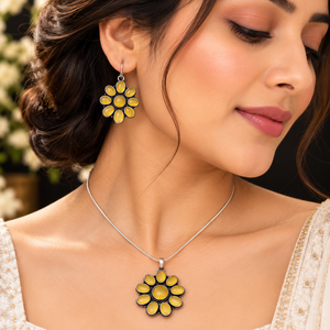 Conjuntos de Joyería de Moda de Plata Oxidada India con Piedra Amarilla |   Venta al por Mayor |   Fabricante OEM ODM - Product Image 4
