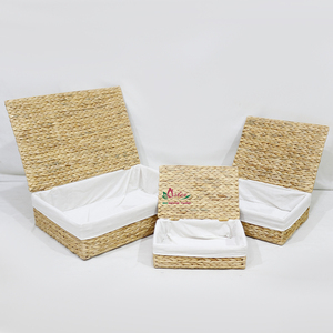 Handwoven nước Hyacinth lưu trữ hộp với vải trắng lót, thân thiện với môi tự nhiên tổ chức nhà & Quà Tặng - Product Image 6