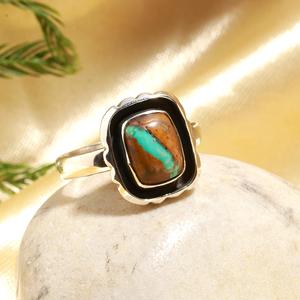 <b>925</b> Sterling <b>Silver</b> Classic <b>Ring</b> Cushion Cut Turquoise Gemstone for Anniversaries Parties Great Fine Jewelry Gift - Product Image 1