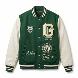 Chaqueta Varsity Verde Dumela para Hombre, Estilo Casual, Insignia Bordada, Cierre de Botones Frontales, Ropa de Invierno, Resistente al Viento - Product Image 1