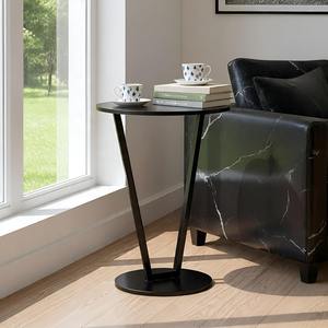 Table d'appoint ronde moderne en métal, table de chevet de luxe pour salon, chambre, balcon, petite table basse design, table de bar noire - Product Image 4