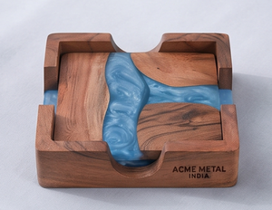 Juego de 4 posavasos de resina y madera, diseño moderno cuadrado de nogal y río azul, antideslizantes, perfectos para el hogar, restaurantes y cocinas. - Product Image 6