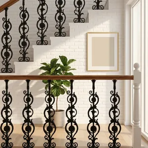 Decorative <b>Black</b> Wrought Iron Balusters with Ornate Scrollwork for Staircase <b>Handrails</b> and Balconie Railing - Product Image 2