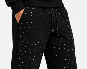 Custom Rhinestone Tracksuit Set Zip Up Hoodie Wide Leg Sweatpants Streetwear Style Sparkle Embellished Casual Matching Apparel - Product Image 5