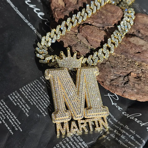 Pendentif personnalisé avec initiale, couronne, cristal, strass, style hip-hop, plaqué or, bijoux unisexes, cadeau - Product Image 6