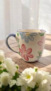 New Creative Stackable Ceramic Coffee Cup with Geometric Ring Handle Ins Retro Water Mug <b>Pottery</b> Clay Cups - Product Image 2