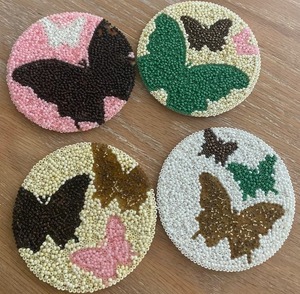 Handmade Eco-Friendly Luxury Customizable Seed <b>Bead</b> & Cotton <b>Coasters</b> Set of 4 Butterfly Designs by Whimsy Art Craft - Product Image 1