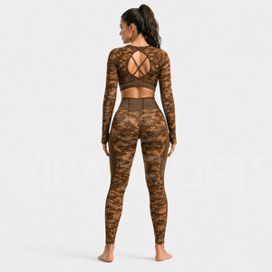 2026 Latest Design Ladies Yoga Set Long Sleeve Workout <b>Crop</b> <b>Top</b> High Waist Leggings Breathable Stretch Gym Fitness Clothing Set - Product Image 2