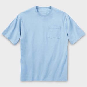 Camiseta de Algodón Azul Claro para Hombre, Corte Regular, Cuello Redondo, Manga Corta, Informal, Color Sólido, Tejido de Punto Liso - Product Image 2