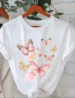 Girls Animal Print Customizable Knitted Breathable Short Sleeve Crew Neck T-Shirt Casual Spring Summer Autumn Wear