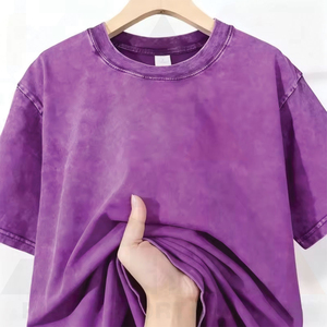 T-shirt tricoté décontracté pour homme, délavé à l'acide, respirant, style streetwear hip-hop, 100% coton, écologique, séchage rapide, personnalisable, vente en gros - Product Image 1