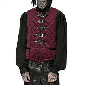 Gilet matelassé gothique punk bordeaux avec fermeture à boucle, haut de costume médiéval et Renaissance unisexe - Product Image 1