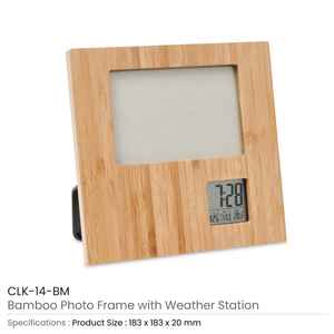 Horloge numérique carrée en bambou et station météo avec cadre photo, fonctionne sur piles, horloge de bureau minimaliste avec affichage de la température et alarme - Product Image 3