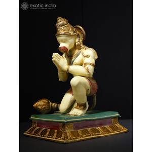 Estatua de latón colorida de 12 pulgadas del Señor Hanuman sentado en Namaskar gesto elegante escultura para decoración del hogar, regalos y Templo - Product Image 4