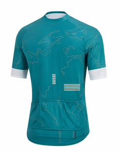 Maillot de Ciclismo para Hombre, Color Verde Azulado con Estampado de Mapa, Transpirable, de Poliéster, Conjunto de Ropa Deportiva Corta para Exteriores, Camiseta de Ciclismo con Estampado Geométrico, 120g - Product Image 3