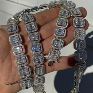 Luxury Geometric <b>Statement</b> <b>Necklace</b> 925 Silver Gold Plated Baguette Cut Diamond Link Chain Unisex Party Jewelry - Product Image 3