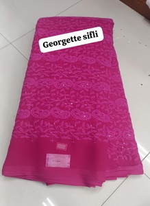 Premium Luxe Faux Georgette Schiffli <b>Embroidered</b> Fabric with Intricate Floral Eyelet Cutwork, Soft Flowy Drapery Width 44 GSM 75 - Product Image 5