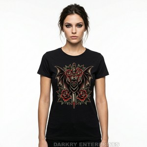 Camiseta de Mujer con Diseño de Reina Vampiro y Vitral, Estética Catedral, Gráfico Rojo, Algodón, Fabricante de Ropa, Impresión Personalizada, Servicio OEM - Product Image 3