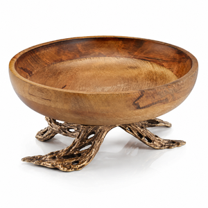 ชามไม้แบบใหม่พร้อมฐานวงแหวนสีทองทันสมัย ชามเสิร์ฟตกแต่งทำมือ ของตกแต่งบ้านสุดหรู สำหรับวางโชว์ - Product Image 6