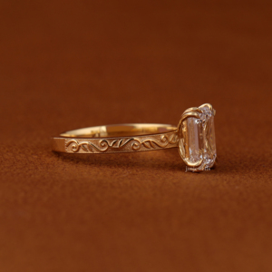 IGI Certified <b>Emerald</b> Cut Lab Grown Diamond Engagement <b>Ring</b> 14K Yellow Gold Vintage Solitaire Wedding <b>Ring</b> for Women - Product Image 2
