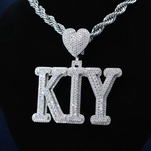 Custom <b>Initial</b> Letter <b>Pendant</b> With Heart Bail Moissanite Stones 925 <b>Silver</b> Rhodium Plated Hip hop Style Letter Charms Jewelry - Product Image 1