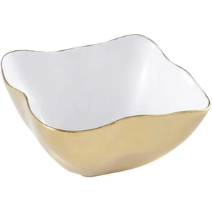 Bol de service en métal émaillé de qualité supérieure, extérieur doré sophistiqué et intérieur blanc, pièce maîtresse moderne pour la décoration de table - Product Image 1