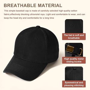 Gorra de Béisbol Negra de 6 Paneles, Ajustable, Unisex, de Sarga de Algodón, Informal, para Adultos, para las Cuatro Estaciones, de Color Sólido, Diseño de Perfil Bajo - Product Image 4
