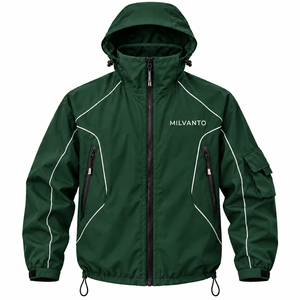 Chaqueta Cortavientos con Capucha para Hombre, Color Verde, con Logotipo Personalizado, Ligera, Resistente al Viento, para Exteriores, con Ribete Reflectante - Product Image 1