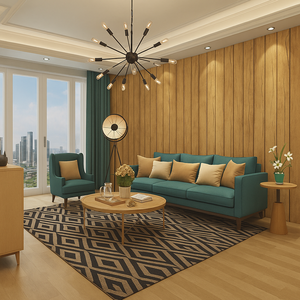 Paneles de Pared Acanalados de PVC Modernos y Duraderos, Libres de Plomo, Reciclables, con Acabado de Grano de Madera, Resistentes al Fuego, para Baños, Escaleras, Salas de Estar y Dormitorios - Product Image 1