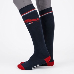 ถุงเท้าขี่ม้าคุณภาพสูง Alexandria Industries สีน้ำเงินกรมท่า ลายกระทิงแดง พร้อมขอบสามสี - Product Image 1