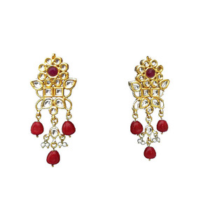 Wholesale Women's Vintage Traditional Indian Style Pearl Alloy Drop Jhumka Oxide Design Gold Plated Crystal Rhinestone Earrings - Product Image 1