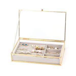 Boîte à bijoux en verre style nordique avec garniture métallique dorée, organisateur de bibelots esthétique miroir, boîte de rangement cosmétique moderne, présentoir en verre - Product Image 2