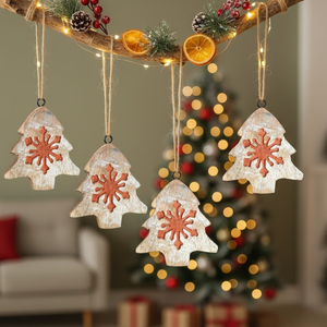 Ornement suspendu en forme de sapin de Noël en bois, décoré de fleurs |   Décorations de Noël festives pour la maison, cadeau, utilisation pour les fêtes - Product Image 5