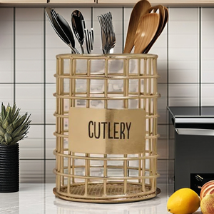 Gold Iron Cutlery Stand Modern Organiser for Dining <b>Table</b> Fork Knife <b>Spoon</b> Rack for Efficient Storage of Tableware - Product Image 5