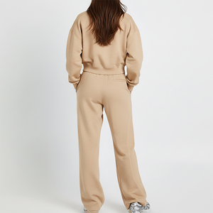 High Quality 100% Cotton French Terry Solid Color Sweatsuit For Women Casual Wear Breathable Crew Neck Sweatshirt & Jogger <b>Set</b> - Product Image 6