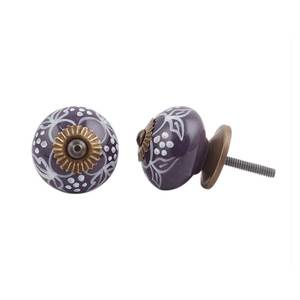 Perillas de cerámica hechas a mano al por mayor, pomo de armario redondo con flores blancas y moradas, tiradores de puerta, fabricante de herrajes, tiradores de cajón, lote a granel - Product Image 3