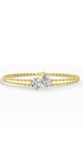 Elegante Pulsera de Plata con Dos Piedras en Forma de Lágrima, Ajustable, con Circonita Cúbica Redonda y en Forma de Pera, Doble Cadena, para Mujer - Product Image 3