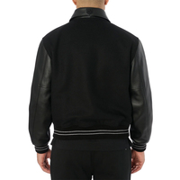 Blouson bomber noir pour homme Avirex, manches en cuir véritable, logo brodé, fermeture éclair coupe-vent, col rabattable, toile