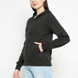 Sweat à capuche zippé d'hiver de haute qualité pour femme, style tendance, anti-boulochage, respirant, en molleton 100 % coton - Product Image 1
