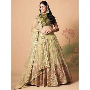 Attachant Pastel Vert Miroir Travail Net Party Wear Lehenga Choli - Product Image 2